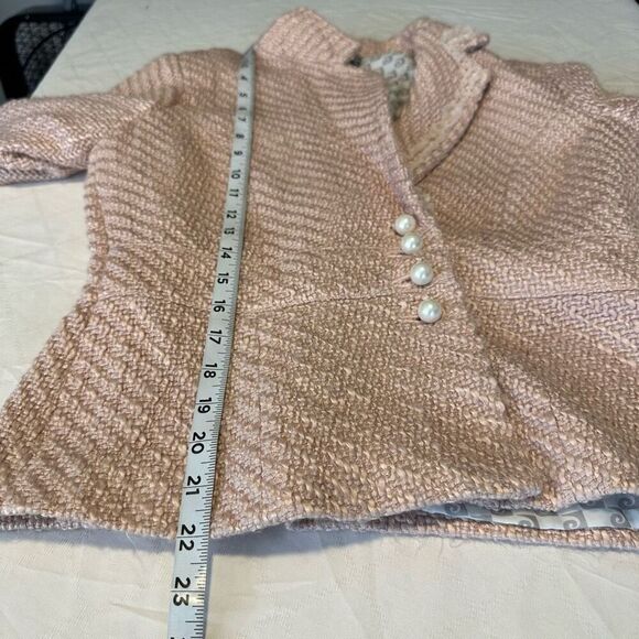Vintage Y2K Pierre Cardin Pink Tweed Blazer Women’s 8P Preppy Coquette Pearls - Picture 7 of 8